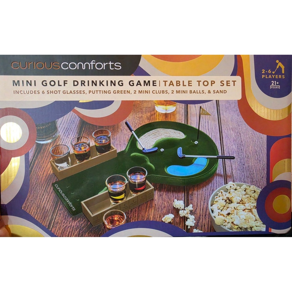 NIB Curious Comforts Mini Golf Drinking Game Table Top Set 2-6 Players - NEW